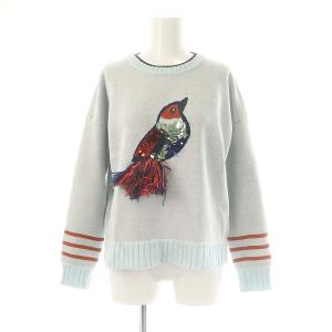 コレクション Collection 鳥 スパンコール ニット セーター 長袖 M 水色 ライトブルー マルチカラー