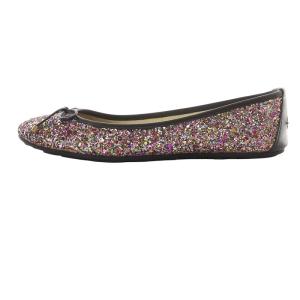 JIMMY CHOO グリッターフラットパンプス リボン 38 25cm 黒 ブラック ピンク