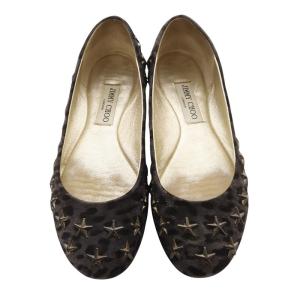 JIMMY CHOO スタッズ装飾 レオパード フラットパンプス 38 25cm グレー