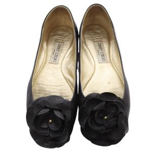 JIMMY CHOO フラワー 装飾 フラットパンプス 38 25cm 黒 ブラック