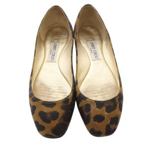 JIMMY CHOO レオパード フラット パンプス 38 25cm 茶色 ブラウン