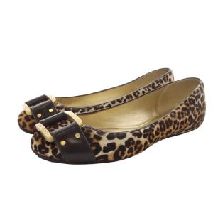 レオパード バックルフラットパンプス ロゴ 38 25cm 茶色 ブラウン /SR27
