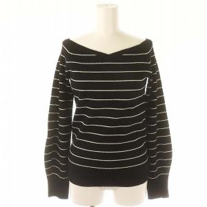 24AW ワイドVネックプルオーバー ニット カットソー 長袖 ボーダー 黒 白 ブラック ホワイト /DF