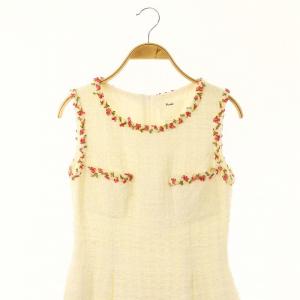 René フラワーツイードドレス ワンピース ひざ丈 ノースリーブ 34 S 白 ホワイト /YQ OS