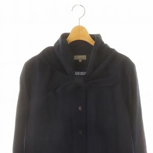 MARGARET HOWELL 23SS FINE COTTON SILK ネッカチーフブラウス 長袖 ビッグカラー シルク混 1 紺