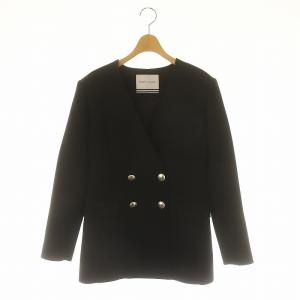 ダブルボタン カラーレス フリルスリーブジャケット ノーカラー 38 黒 ブラック /DF OS