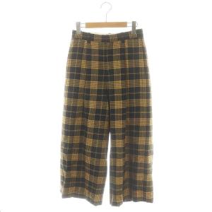 ウール タック チェック ワイドパンツ 36 マスタード 黒 ブラック /ES OS