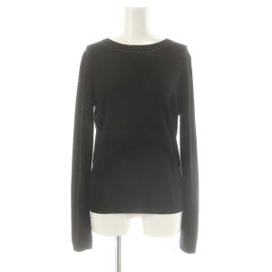 ニット セーター 長袖 カシミヤ ラインストーン シルク M 黒 ブラック /MF OS