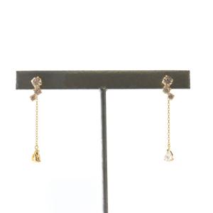 ピアス 両耳用 しずく チェーン ラインストーン K10YG ゴールドカラー 0.8g