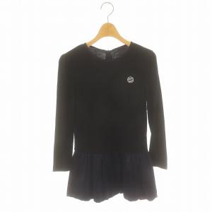 素材切り替え ペプラムトップス カットソー 七分袖 ニット 38 紺 ネイビー