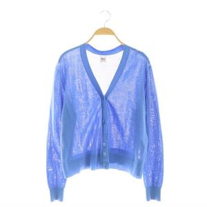 Cotton Nylon V Neck Knit Cardigan カーディガン ニット Vネック 長袖 XS 青 ブルー