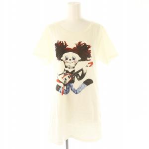 ヨーコドール ロング丈Tシャツ カットソー チュニック 半袖 プリント F オフホワイト マルチカラー