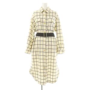 24AW ウールチェックシャツワンピース ロング ベルト付き 36 オフホワイト ブラック /DF OS