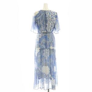 GRACE CONTINENTAL 24SS ペイズリーカシュクールワンピース ロング丈 半袖 Vネック 36 青 ブルー 白 ホワイト
