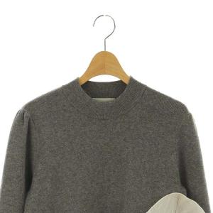CELFORD 24AW ラッフルデザインドッキングニットワンピ ひざ丈 長袖 38 M グレー 白 ホワイト