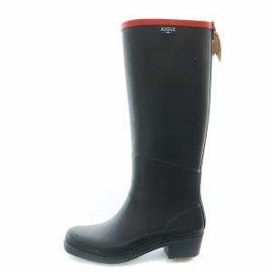 ミスジュリエットA ラバーブーツ 長靴 レインブーツ 雨靴 ロング ローヒール 37 黒 ブラック /BB