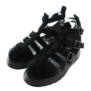 Maud ベロアサンダル グラディエーター ベルト フラット 39 25.0cm 黒 ブラック /AQ