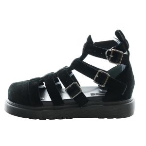 TSURU by Mariko Oikawa Maud ベロアサンダル グラディエーター ベルト フラット 39 25.0cm 黒 ブラック /AQ