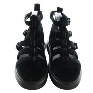 TSURU by Mariko Oikawa Maud ベロアサンダル グラディエーター ベルト フラット 39 25.0cm 黒 ブラック /AQ