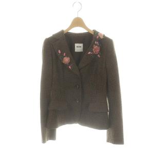 ジャケット シングル 3B 総裏地 千鳥格子 フラワーモチーフ ウール I40 茶 ブラウン /MF OS