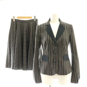 セットアップ 上下 2点セット ストライプ テーラードジャケット スカート 膝丈 プリーツ ウール I38