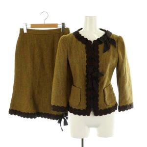 セットアップ 上下 リボン フリル ジャケット ノーカラー マーメイドスカート ミモレ ロング モヘヤ