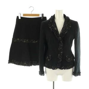 セットアップ 上下 ジャケット テーラード 花柄 スカート 膝丈 セミフレア コットン リネン混 I38