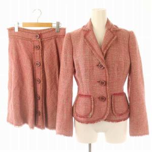 2点セット ジャケット 背抜き シングル 3B フレアスカート ひざ丈 フロントボタン ツイード 40