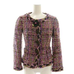 MOSCHINO CHEAP AND CHIC セットアップ 上下 2点セット ツイード フラワーモチーフ ノーカラージャケット スカート 膝丈 フレア