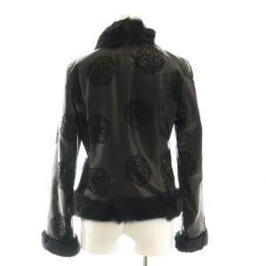 ARMANI COLLEZIONI ラムレザージャケット ラビットファー アウター 総裏地 花柄 40 黒 ブラック