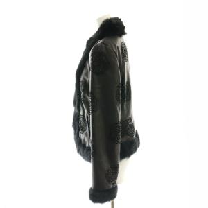 ARMANI COLLEZIONI ラムレザージャケット ラビットファー アウター 総裏地 花柄 40 黒 ブラック