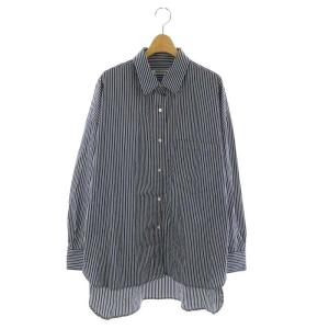 ストライプ ビッグシャツ 長袖 チュニック丈 F 青 白 ブルー ホワイト /MI OS