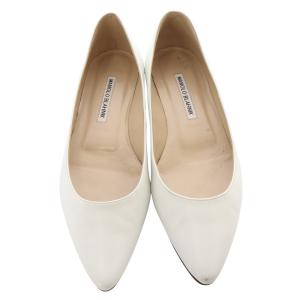 MANOLO BLAHNIK BBFLAT フラットレザー パンプス ポインテッドトゥ 37 白 ホワイト