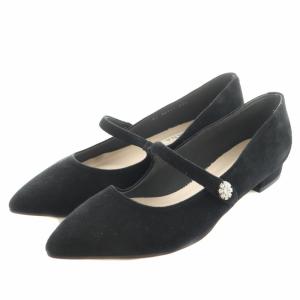 パンプス ポインテッドトゥ ビジューボタン スウェード 黒 ブラック 24.5cm OS