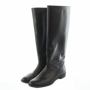 ロングブーツ フェイクレザー ジップアップ 黒 ブラック 38 OS