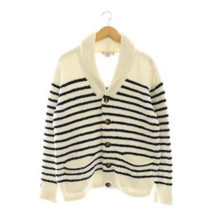ボーダーパイルカーディガン RON HERMAN別注 長袖 S 白 ホワイト 紺 ネイビー /YQ OS