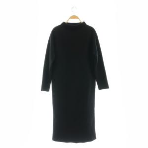 ELENDEEK プリーツドッキングワンピース ニット 長袖 ボトルネック ロング丈 ウール 黒 ブラック 青 ブルー