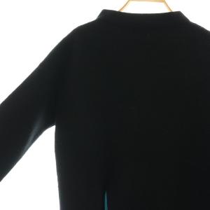 ELENDEEK プリーツドッキングワンピース ニット 長袖 ボトルネック ロング丈 ウール 黒 ブラック 青 ブルー