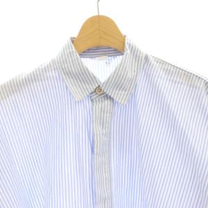 45rpm スーピマオックスのビッグシャツ ストライプ 七分袖 青 白 ブルー ホワイト