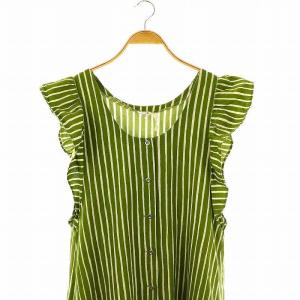 marimekko シャツワンピース ロング ストライプ L グリーン ホワイト