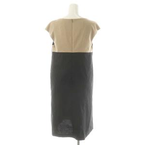 PAULE KA バイカラー リボン ワンピース 膝丈 ノースリーブ 切替 38 ベージュ 黒 ブラック