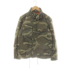 カモフラージュ柄ダウンジャケット アウター フード ジップアップ 総裏地 M カーキ マルチカラー /DO