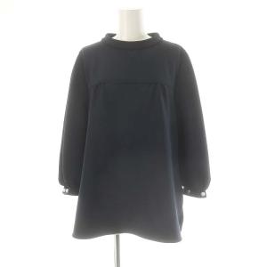 パール ブラウス 七分袖 チュニック丈 36 紺 ネイビー /MI OS