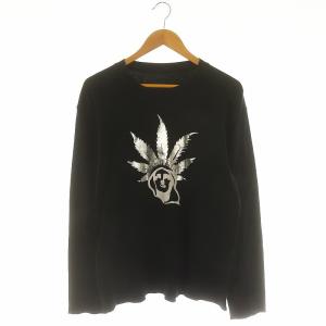 プリントカットソー Tシャツ 長袖 メタリック XL 黒 白 銀色