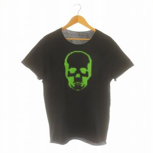 スカルプリントTシャツ カットソー 半袖 XXL 黒 緑 ブラック グリーン /ES OS