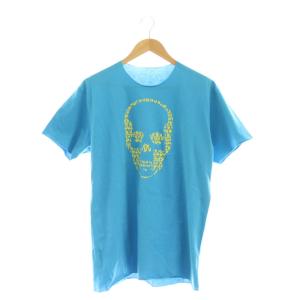スカルロゴプリントTシャツ カットソー 半袖 プルオーバー コットン XXL 青 ブルー