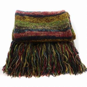 DOLCE&GABBANA マフラー フリンジ ボーダー柄 ウール アルパカ混 緑 赤 マルチカラー