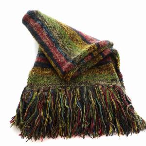 DOLCE&GABBANA マフラー フリンジ ボーダー柄 ウール アルパカ混 緑 赤 マルチカラー