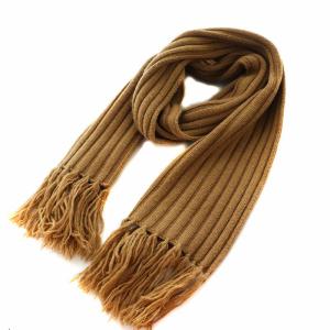 フリンジリブニットマフラー キャメル素材 茶 ブラウン