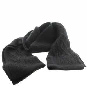 ストール マフラー ケーブル編み ウール 黒 ブラック OS